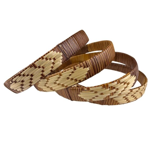 Vintage Woven Bamboo & Rattan Bangle Set For Women Natural Rustic Accents Size O - Picture 1 of 5